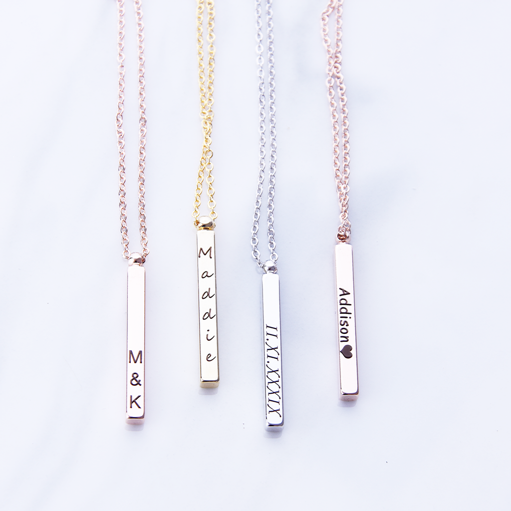 Vertical Bar Necklace 4 Sided, 3D Stick Necklace, Bridesmaid Gift