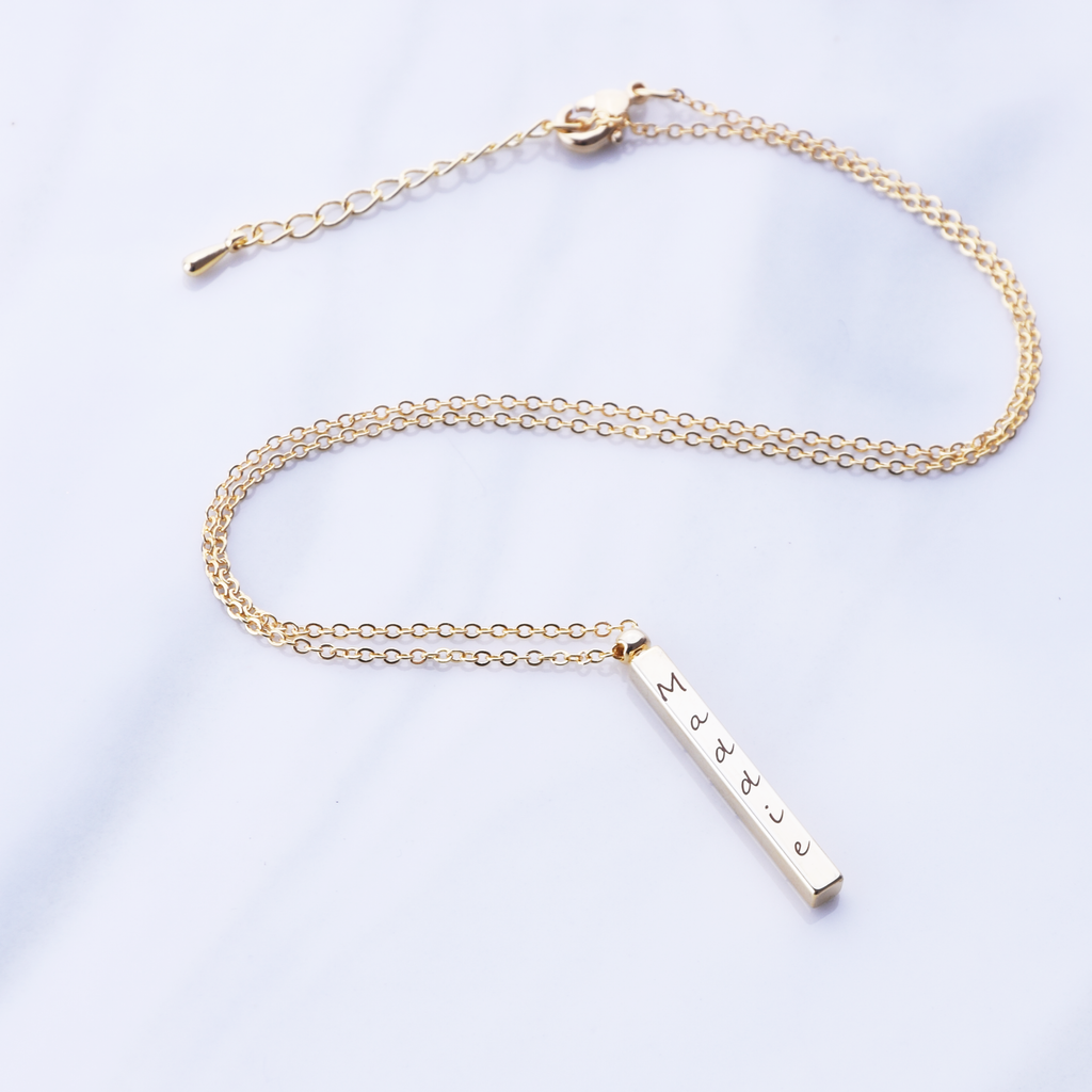 Vertical Bar Necklace 4 Sided, 3D Stick Necklace, Bridesmaid Gift
