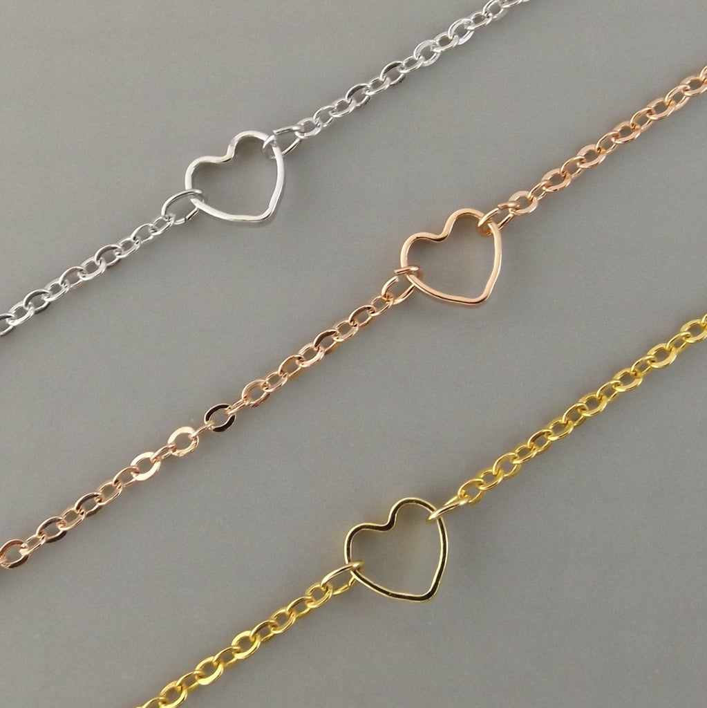 Delicate dainty heart choker in silver rose gold or gold plated- tiny open heart necklace, open heart choker- gifts for her , dainty choker