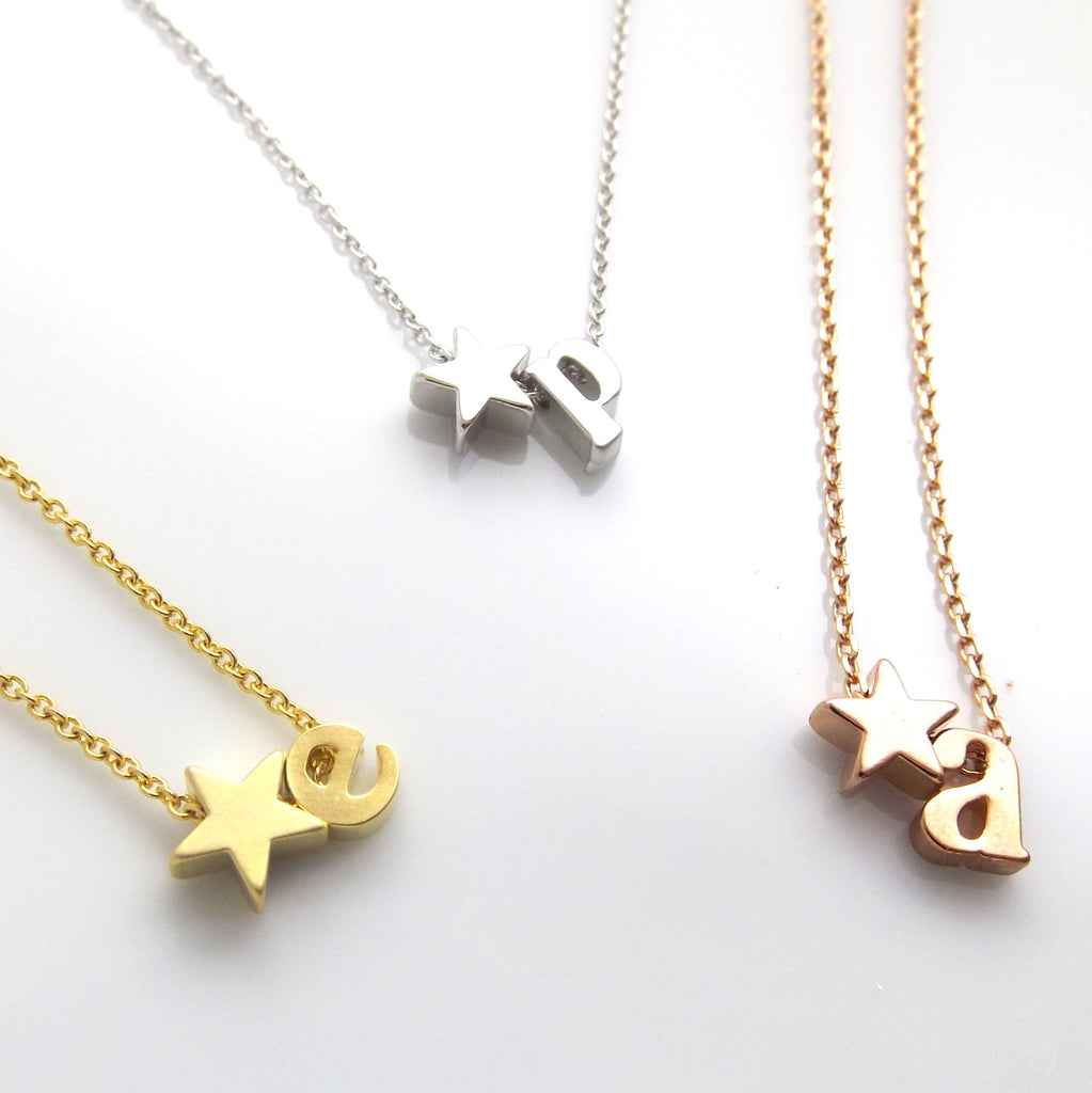 Star & Initial Necklace,Silver Rose Gold Gold,Star Jewellery,Star Jewelry,Teen Gift,Personalized Jewelry Gifts,Bridesmaid Gift Necklace