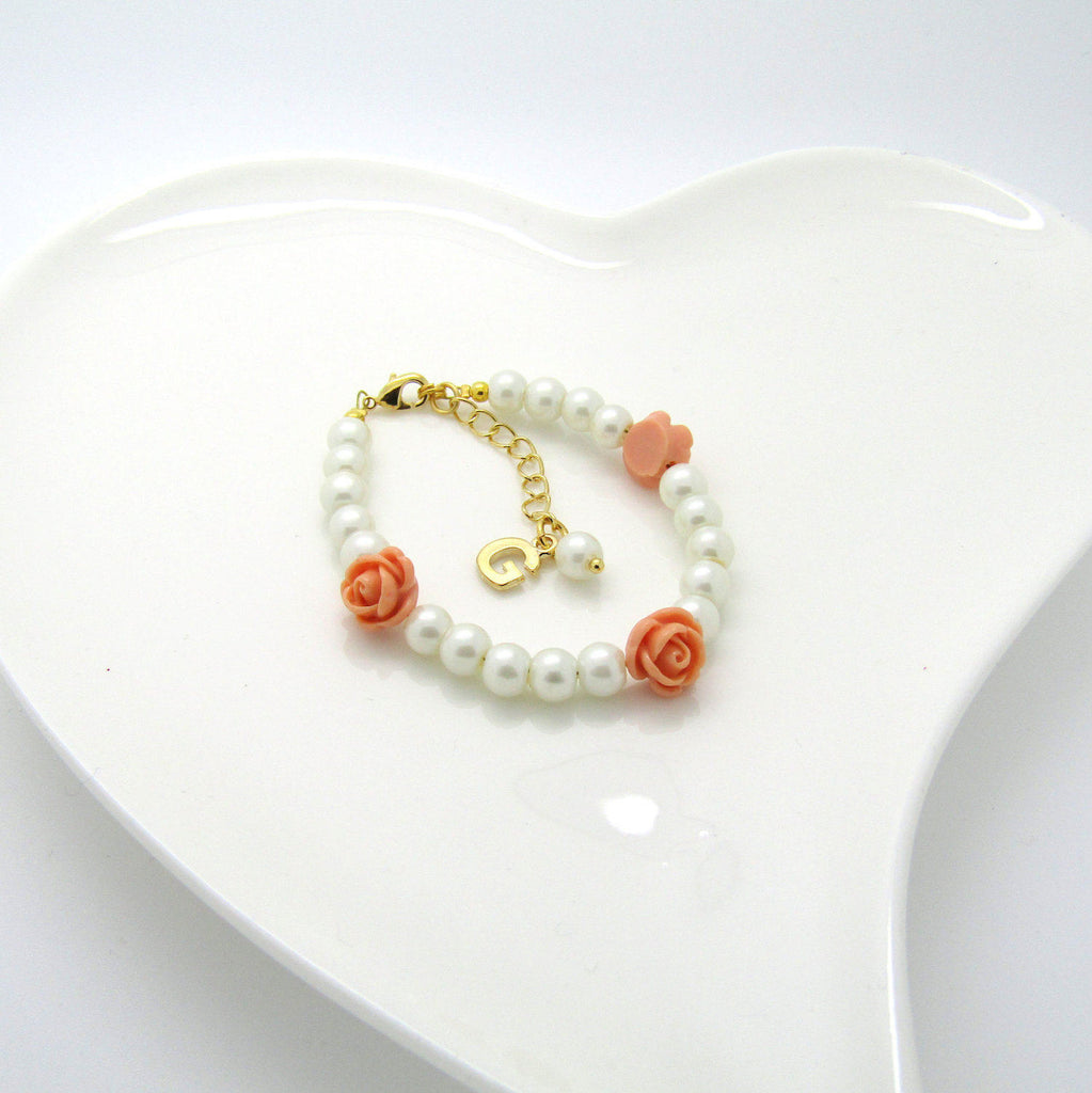 Flower girl gift, Personalised flower girl bracelet,  flower girl gift idea, children's pearl bracelet, wedding jewelry , kids gifts