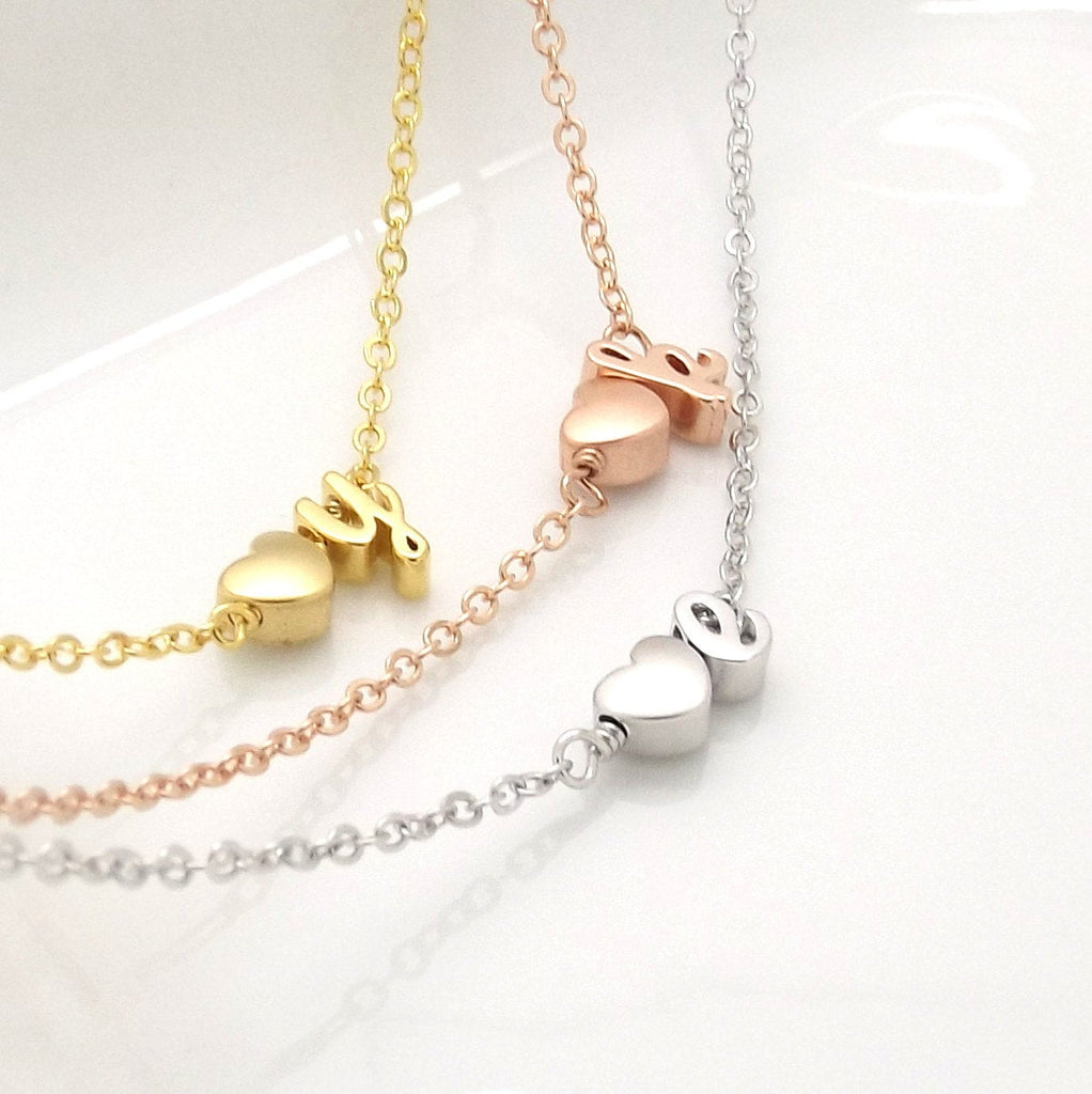 Gold minimalist initial and heart necklace- dainty letter necklace, bridesmaid gift wedding custom heart necklace christmas gift for her