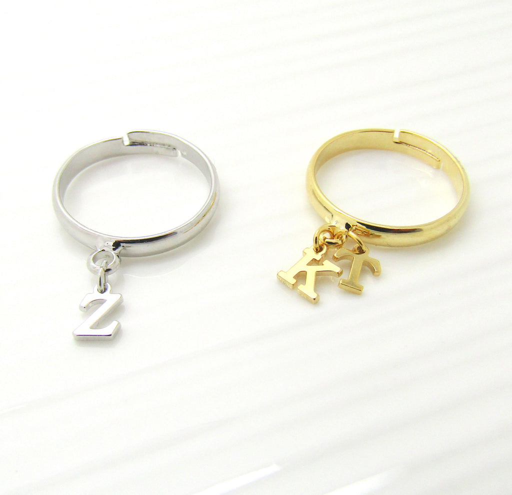 Initial Ring//Tiny Personalized Ring//Adjustable Ring Silver Plated or 16k Gold Plated//Letter Ring//Bridesmaid Ring Gift//Best Friend Gift