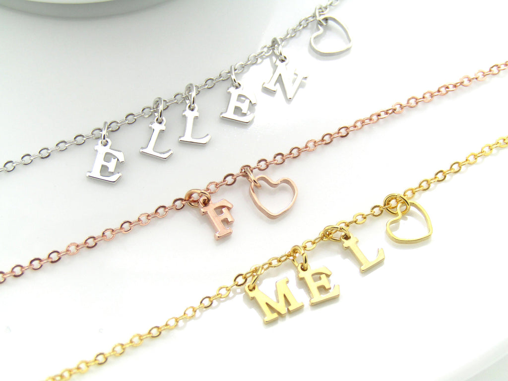 Bridesmaid Gift , Personalized Bridesmaid Bracelet,  Silver Rose Gold Gold Initial Bracelet 