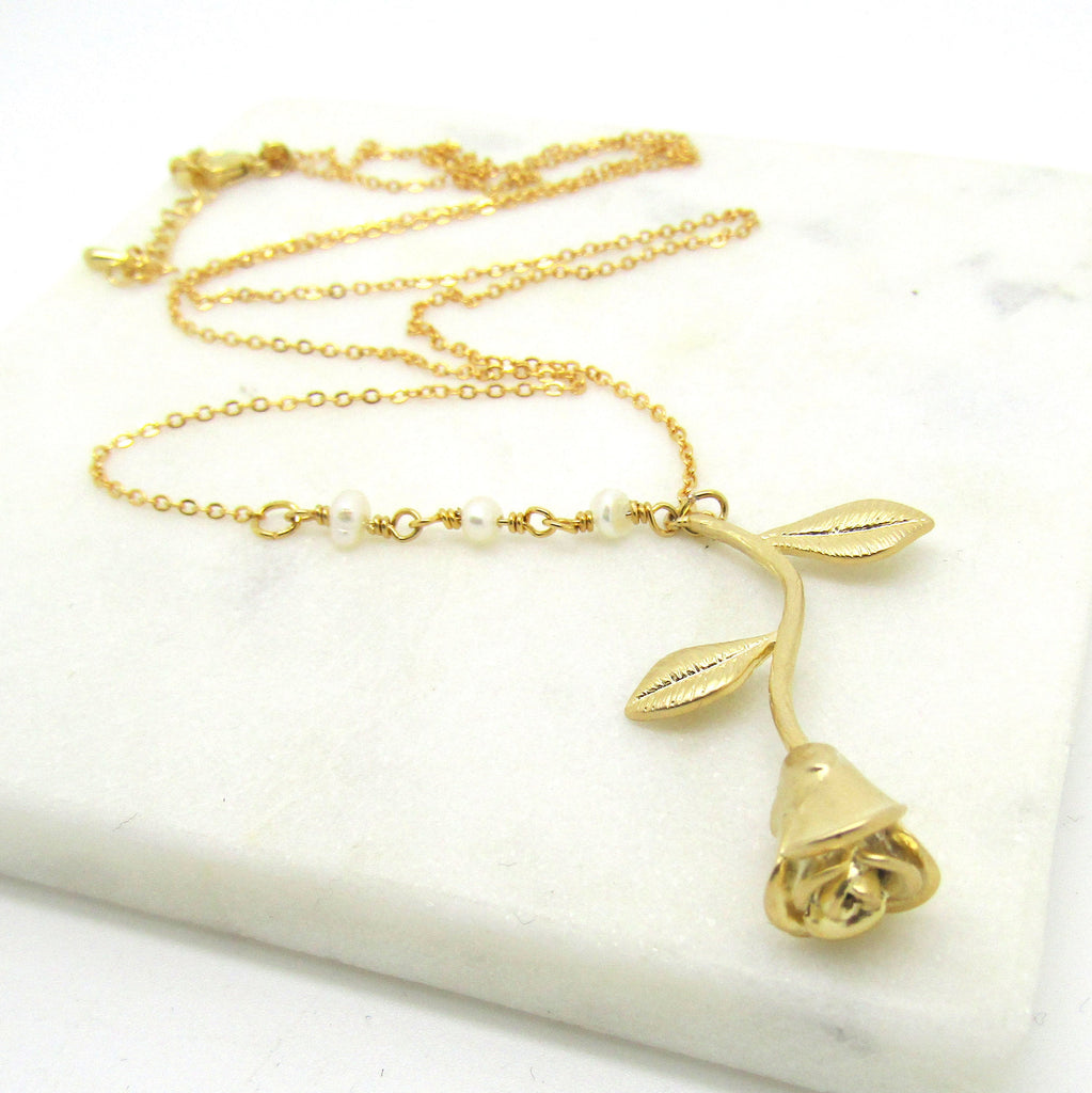 Gold Filled Rose Earrings and Necklace Set Bridesmaid Jewellery, Bridesmaid Gifts ,Bridal Party Gift Idea