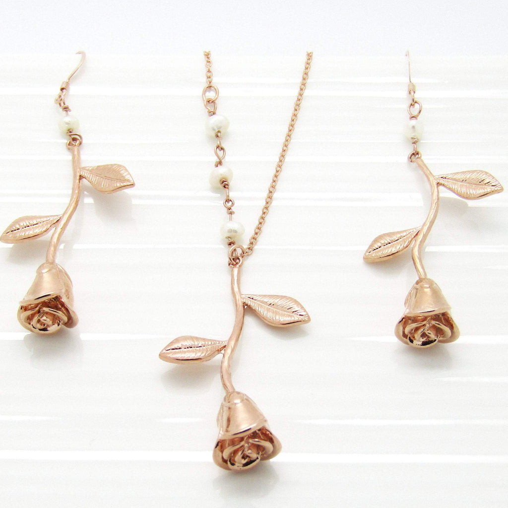 Bridesmaid Necklace and Earrings Set, Silver Rose Gold or Gold Bridesmaid Gift Bridesmaid Jewelry Wedding Jewelry, Rose Jewelry