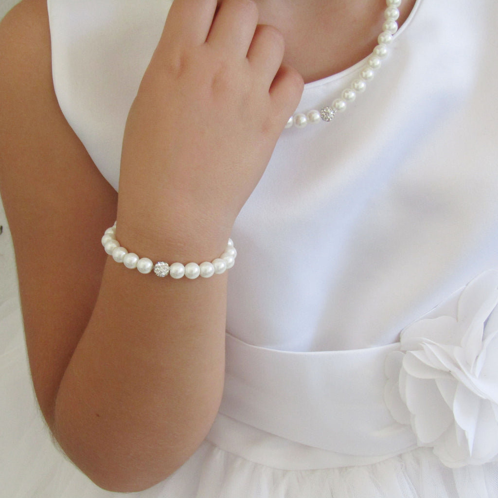 Flower Girl Gift Pearl Jewelry Necklace and Bracelet Set Flower Girl Jewelry Kids Jewelry Flower Girl Gift Idea Wedding Jewelry SET03