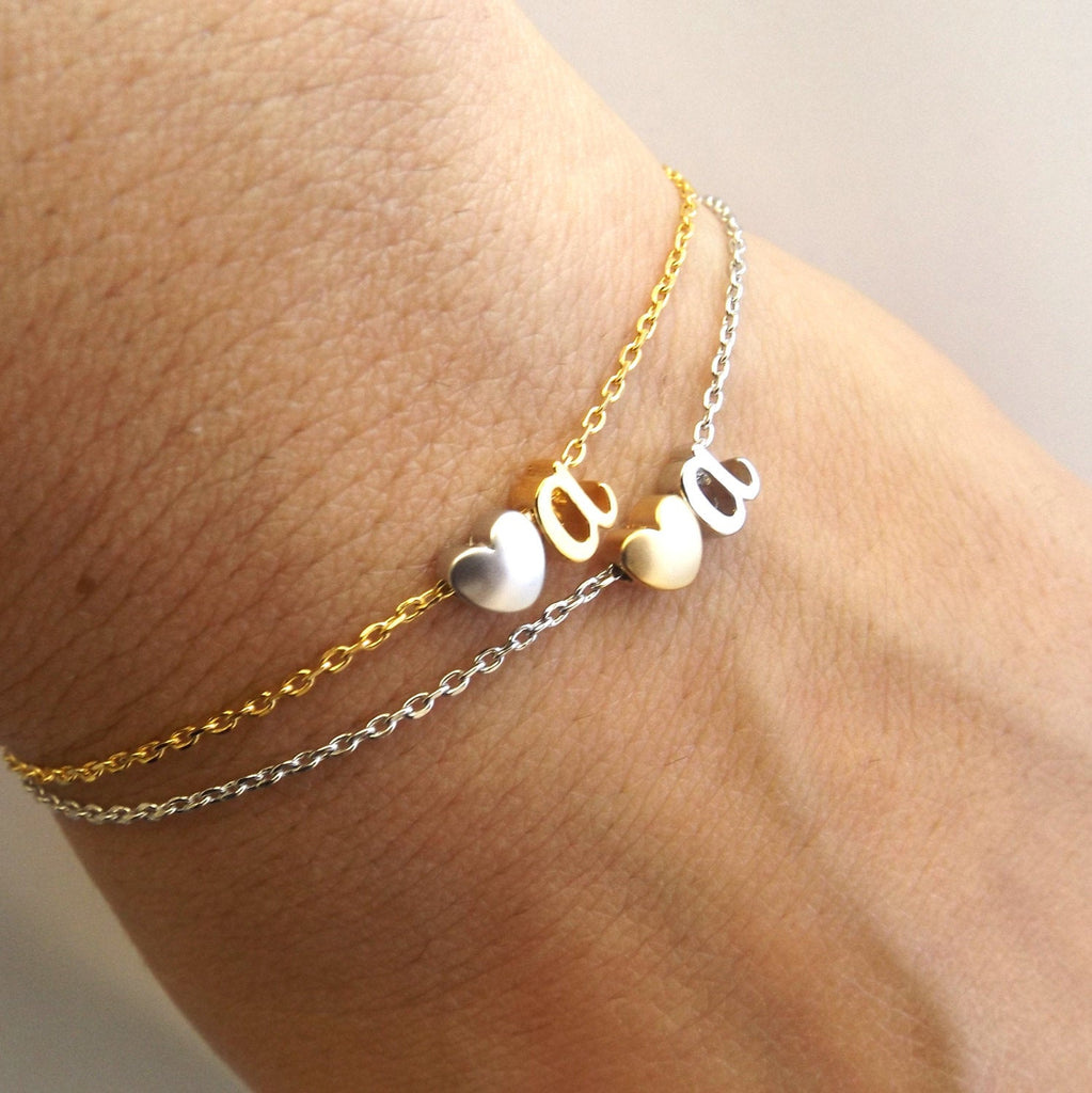 Two tone silver or gold initial bracelet, personalised bridesmaid gift, personalized bridesmaid Jewelry 
