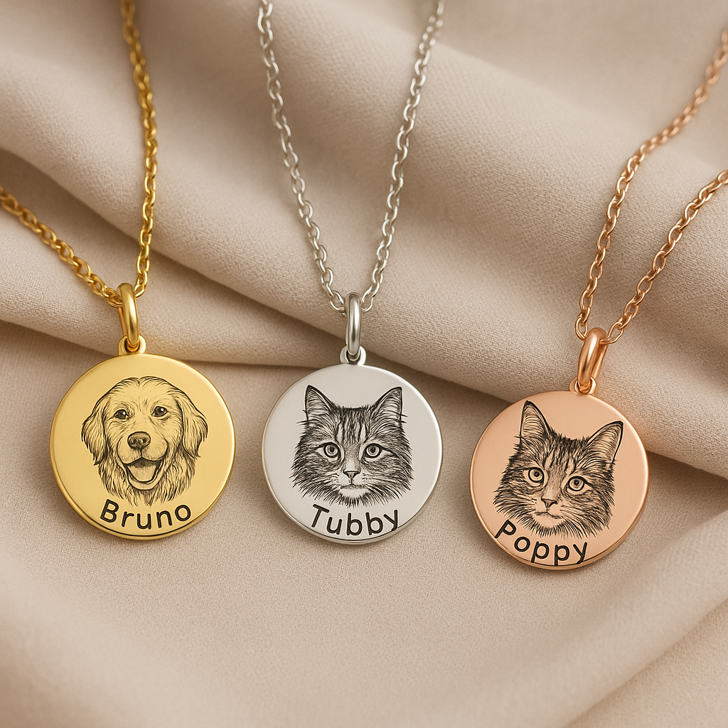 Personalized Necklace Custom Pet Portrait Photo Necklace, Photo Engraved Necklace Pet Lover Gift