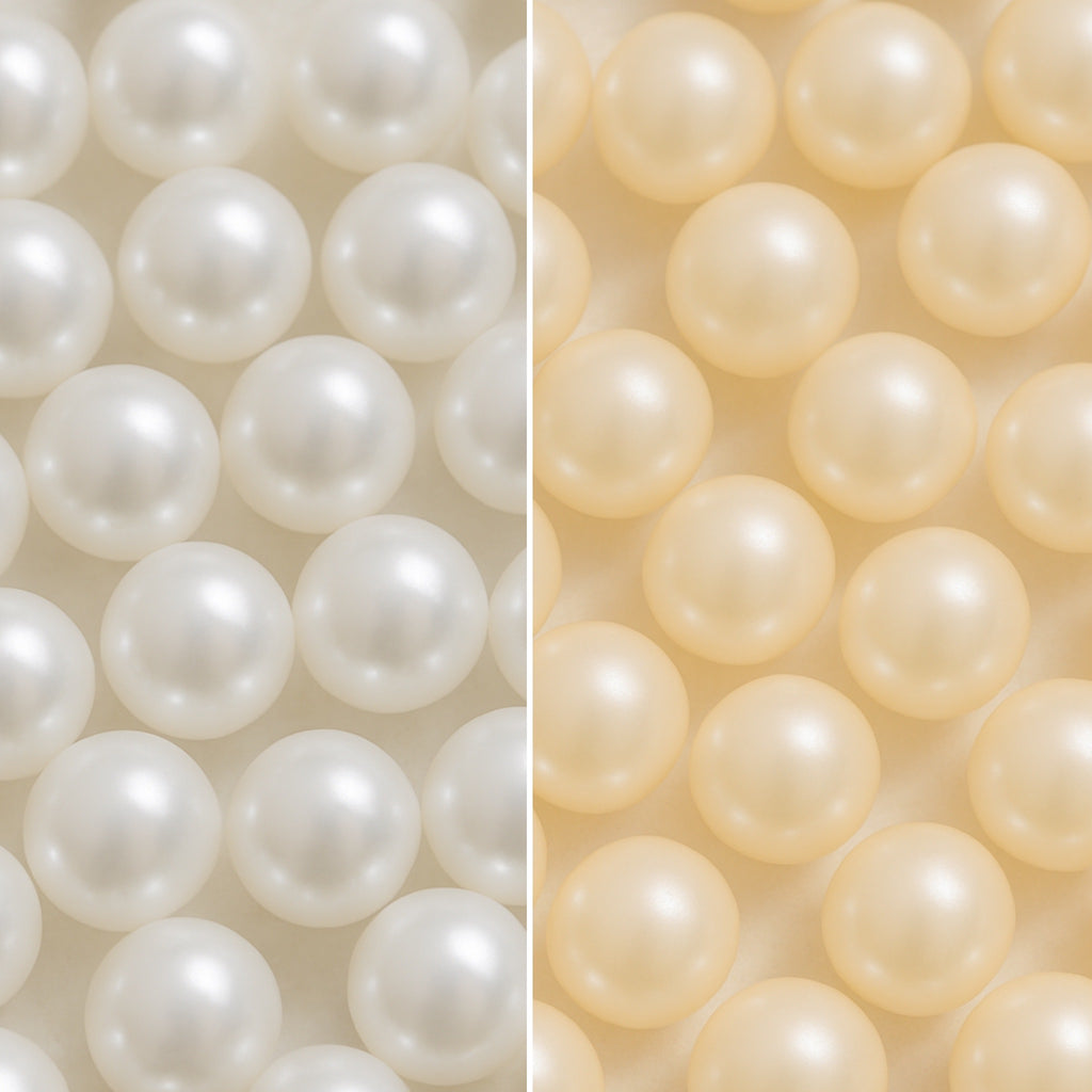 Two rows of pearls, one on the left and one on the right, with a gradient from white to beige.