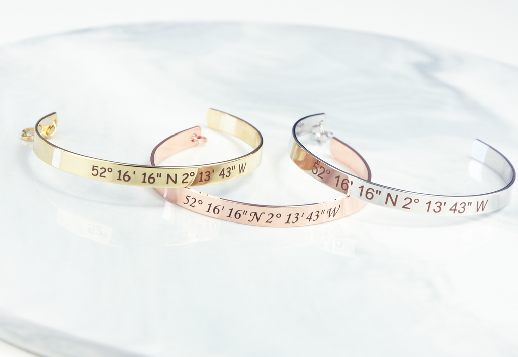 <transcy>Bracelet de coordonnées personnalisé - Bracelet de coordonnées en argent, or rose ou plaqué or 16 carats</transcy>