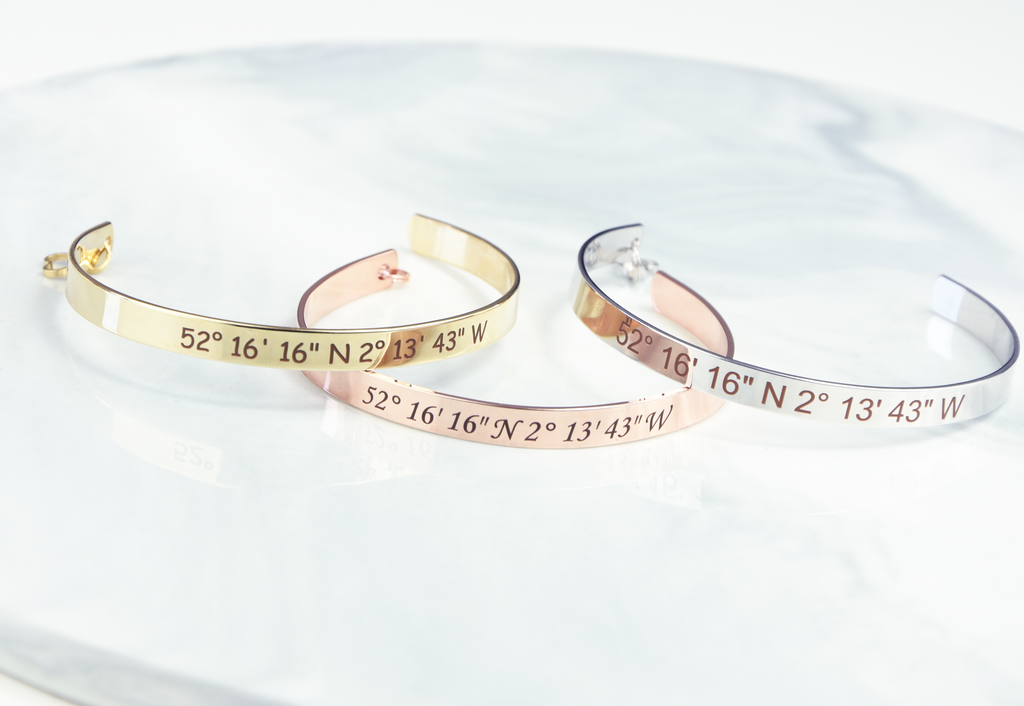 Custom coordinates cuff-Silver, rose gold or 16k gold plated coordinates bracelet