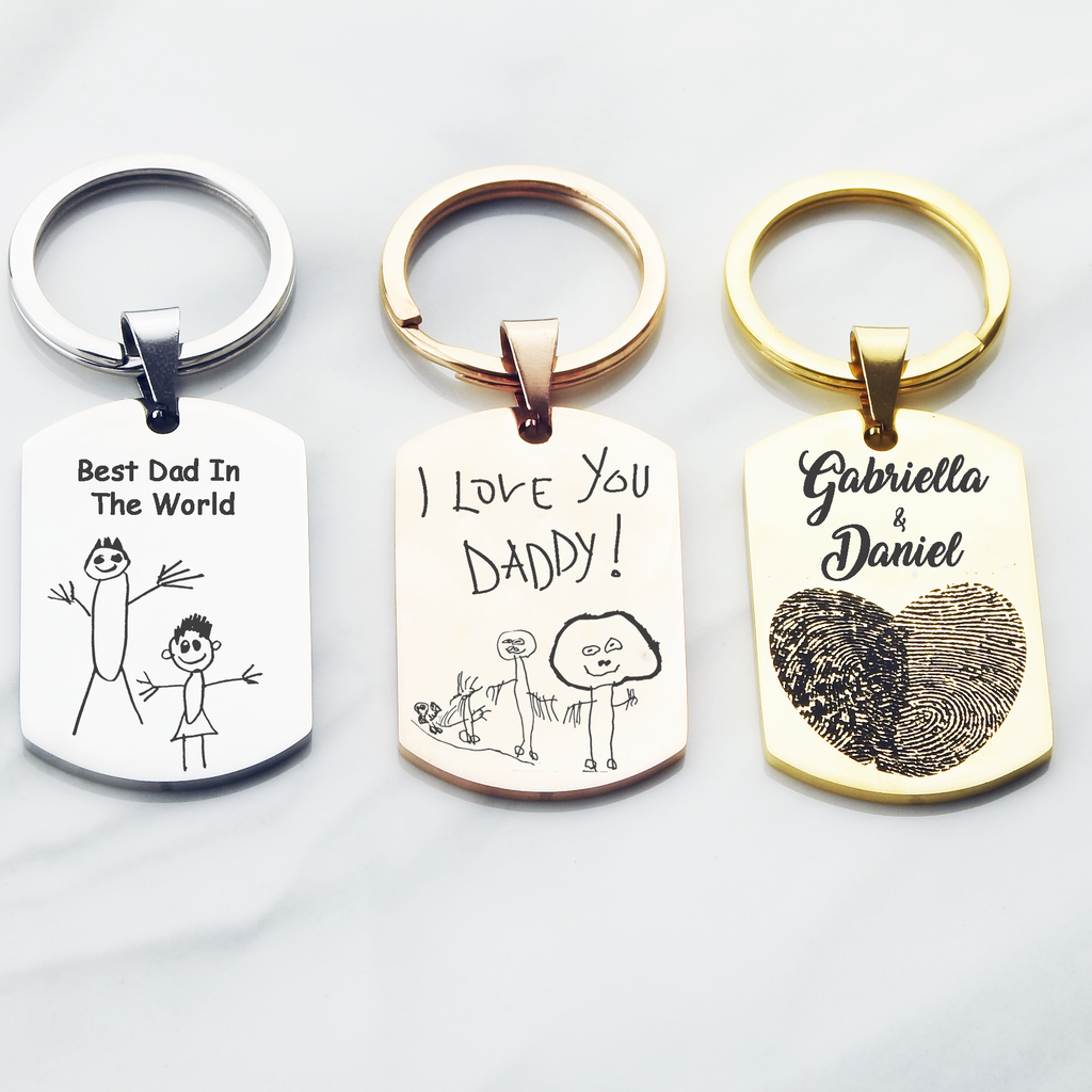 Fathers Day Gifts Actual Fingerprint Key Chain Hand Print Key Chain