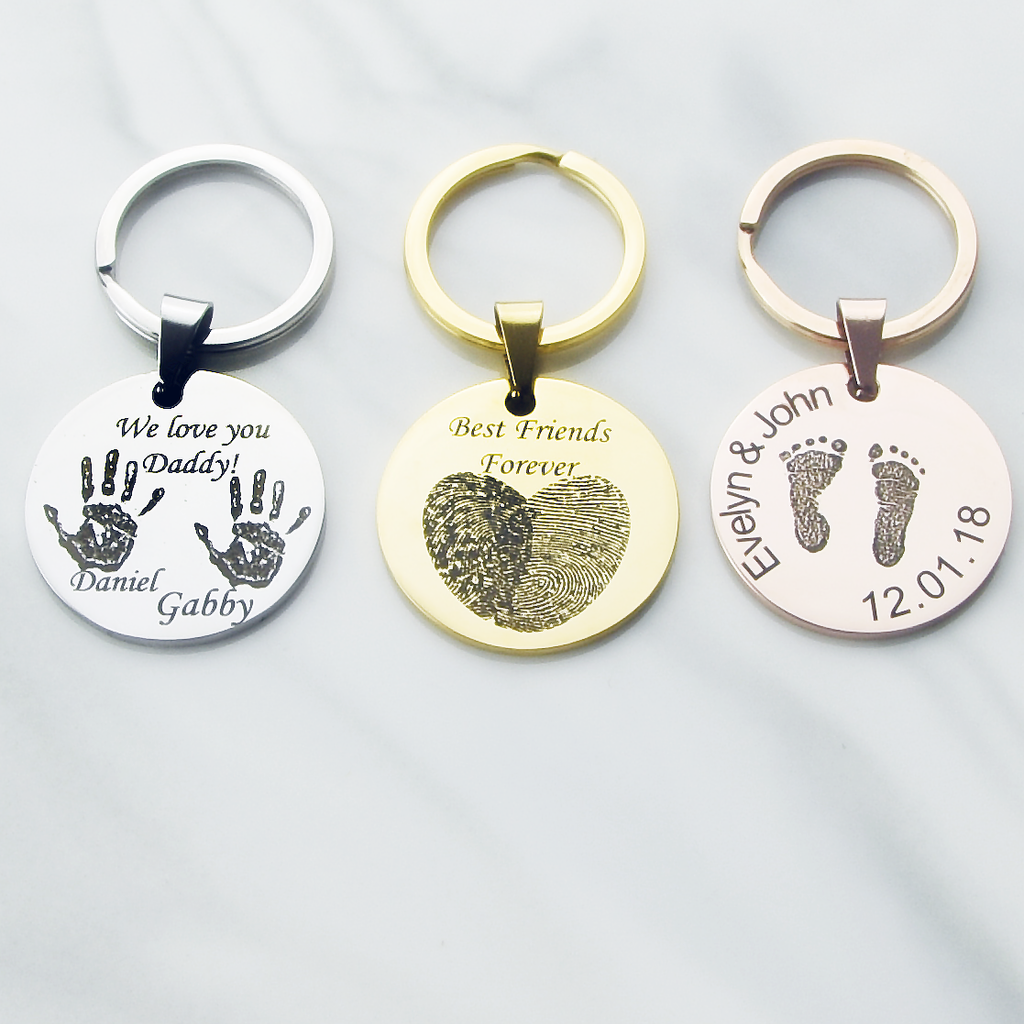 Actual finger print footprint hand print key chain, best friend gift