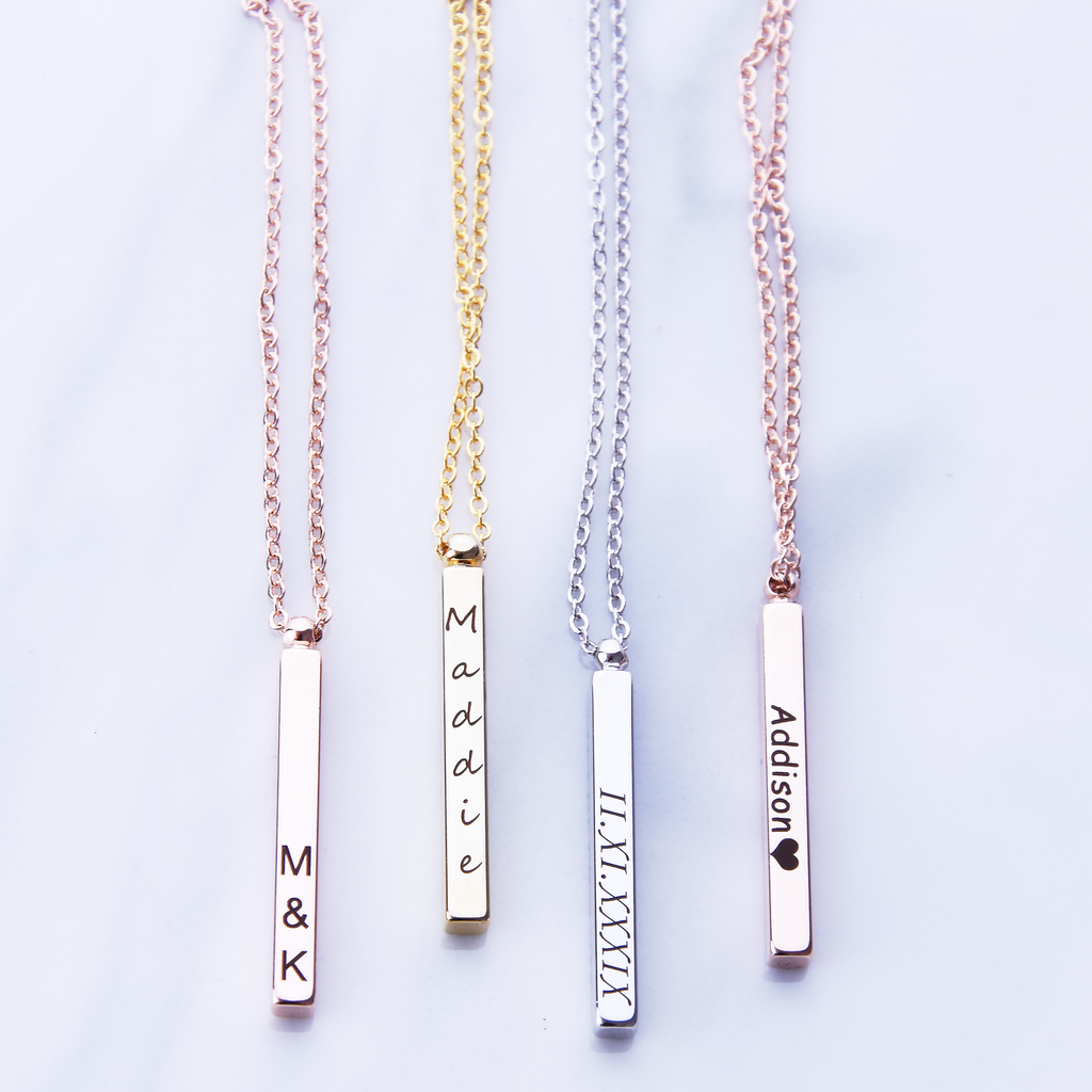 Vertical Bar Necklace 4 Sided, 3D Stick Necklace, Bridesmaid Gift