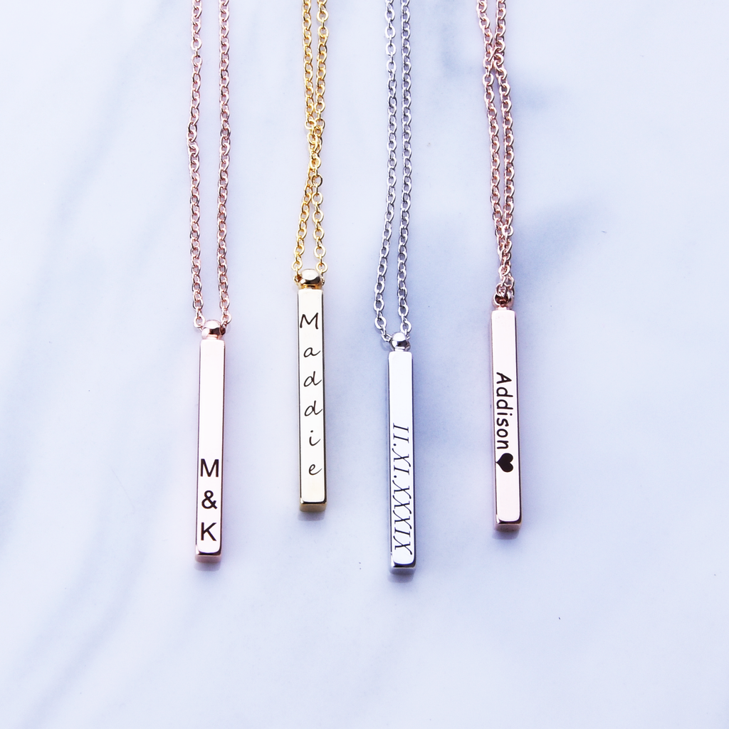 Vertical Bar Necklace 4 Sided, 3D Stick Necklace, Bridesmaid Gift