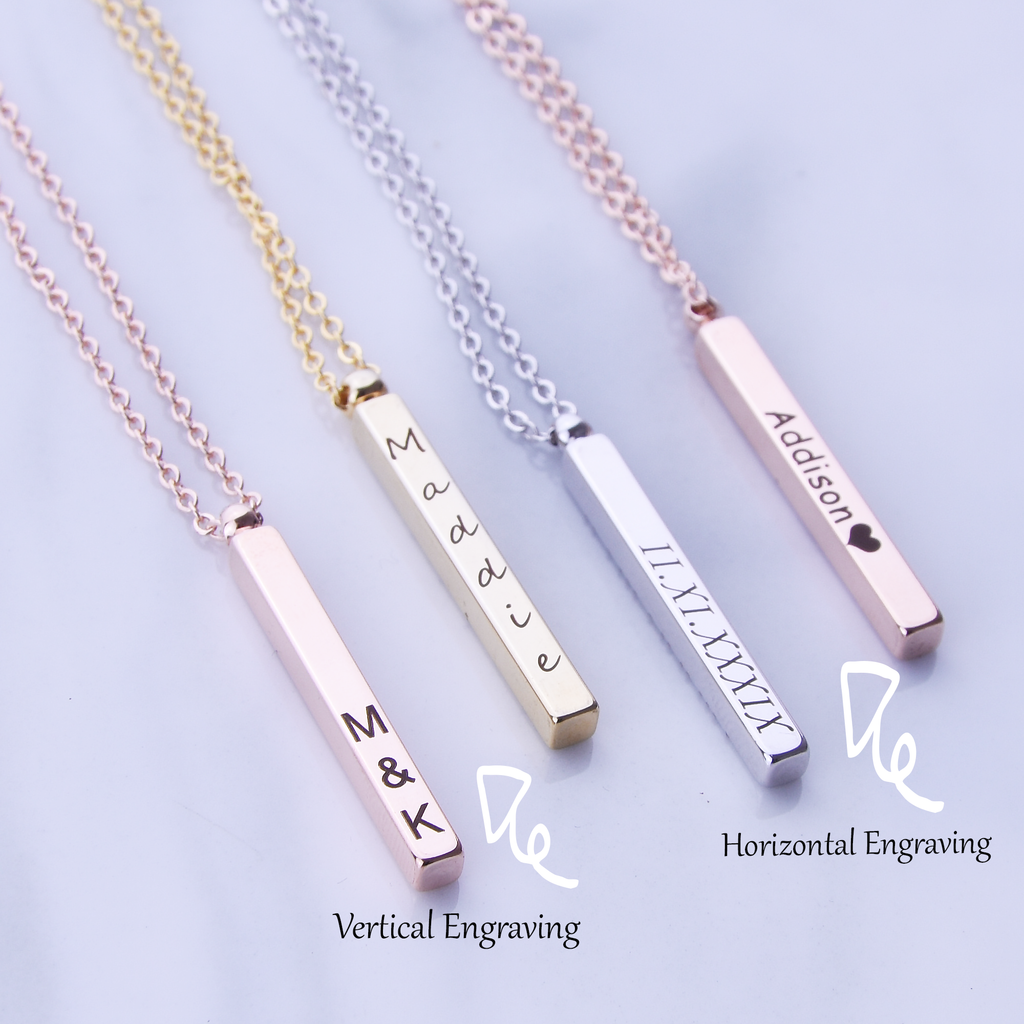 Vertical Bar Necklace 4 Sided, 3D Stick Necklace, Bridesmaid Gift