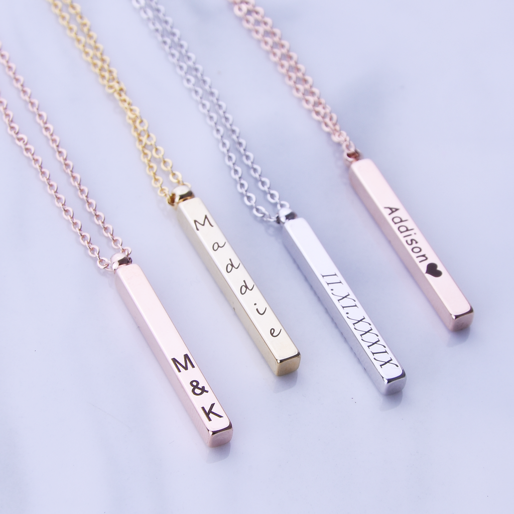 Vertical Bar Necklace 4 Sided, 3D Stick Necklace, Bridesmaid Gift