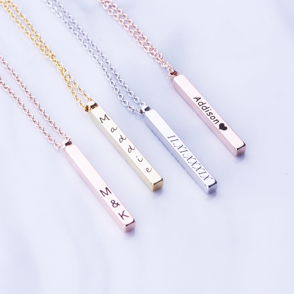 Vertical Bar Necklace 4 Sided, 3D Stick Necklace, Bridesmaid Gift