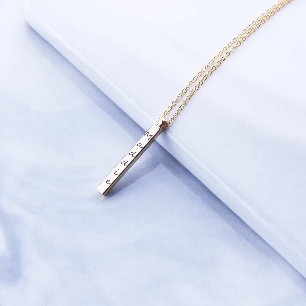 Vertical Bar Necklace 4 Sided, 3D Stick Necklace, Bridesmaid Gift