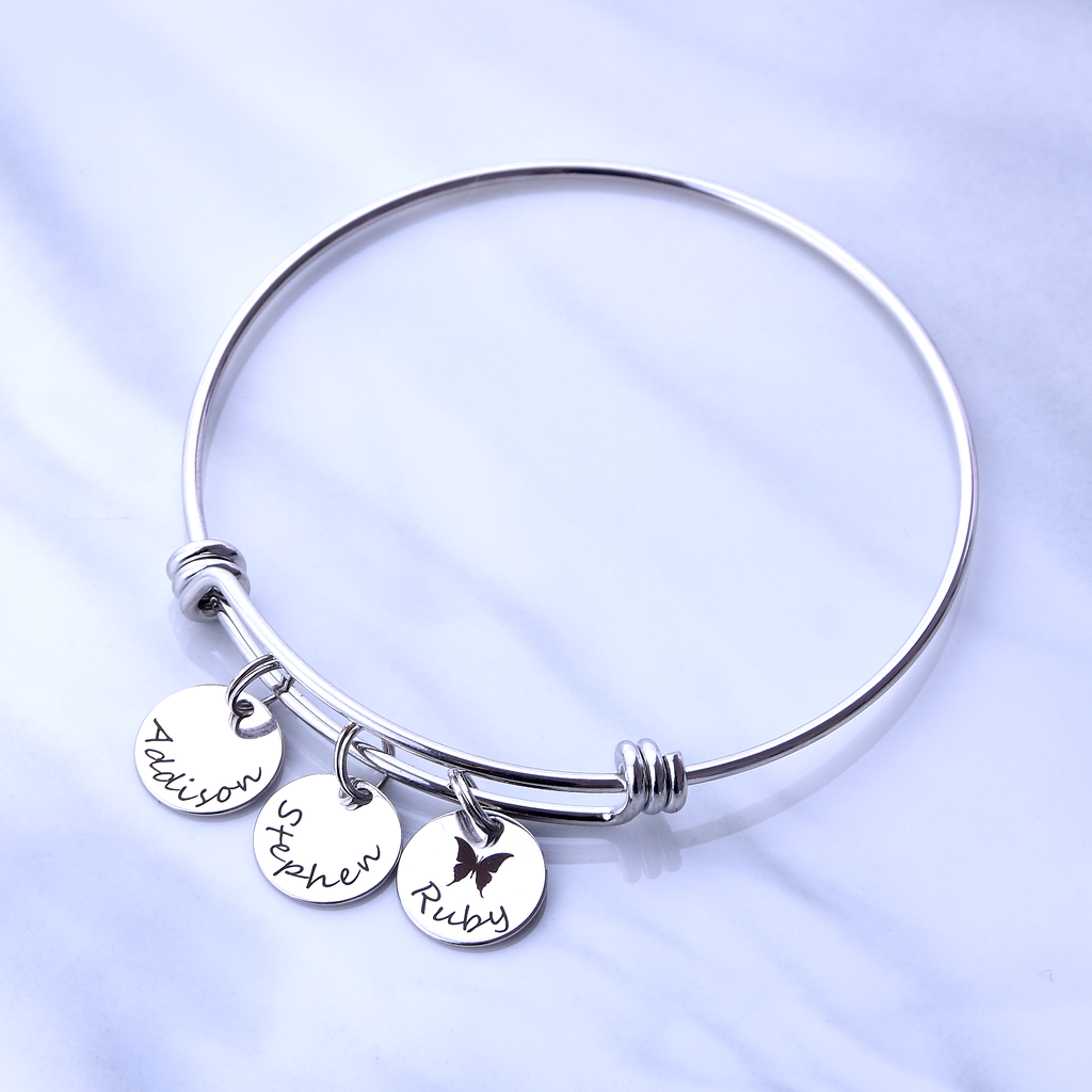 <transcy>Naam Bangle Bracelet, Gift van de dag van de moeders, aangepaste naam armband</transcy>