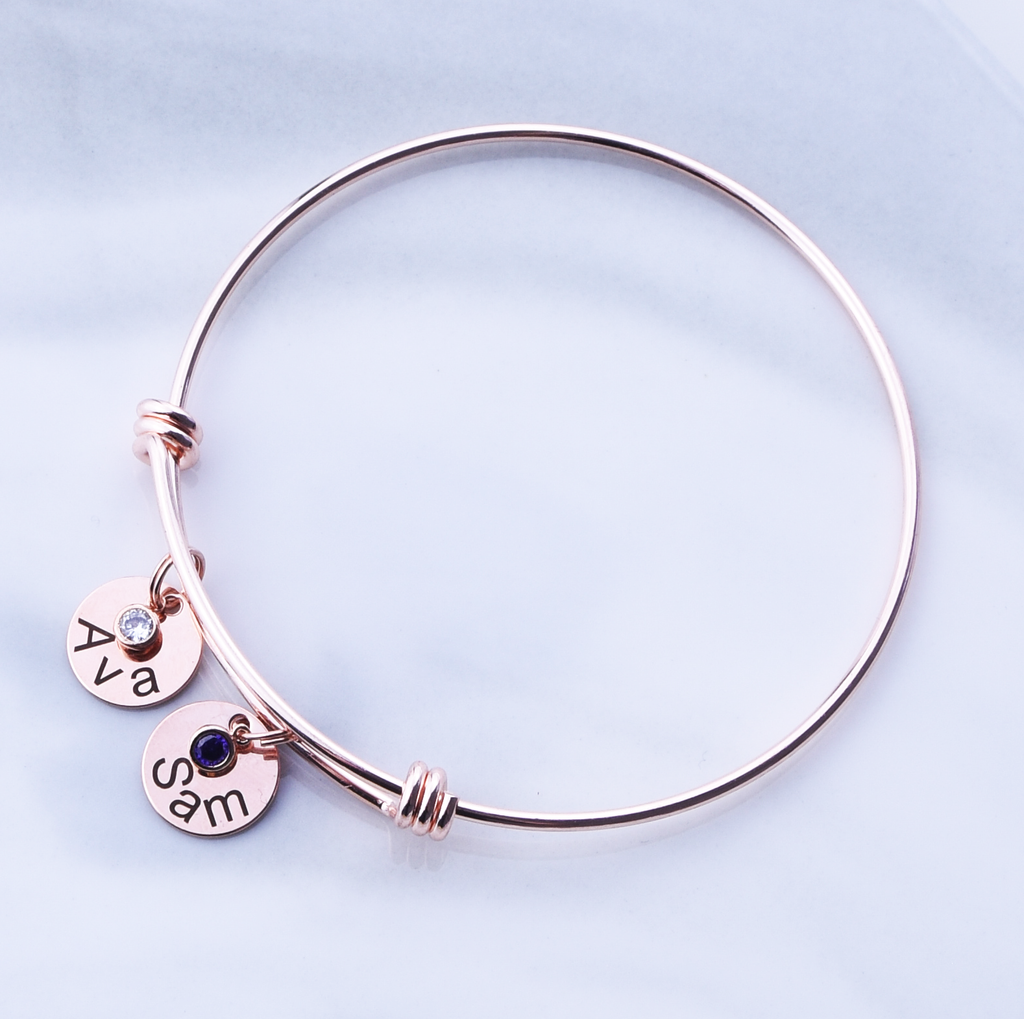 <transcy>Bracciale birthstone, bracciale famiglia argento oro rosa oro, bracciale personalizzato con nomi di bambini</transcy>