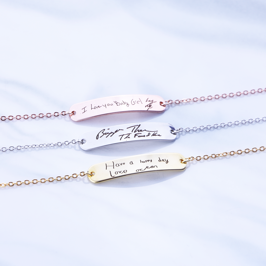 Actual Handwriting Bracelet, Your Kids Drawing Engraved Signature Bracelet