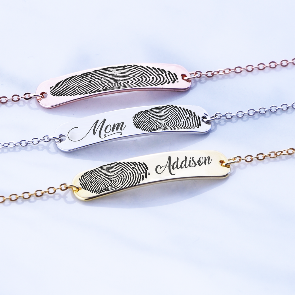 Personalized Fingerprint Bracelet Gifts for Her Finger Print Name Bracelet Wedding Anniversary Gift