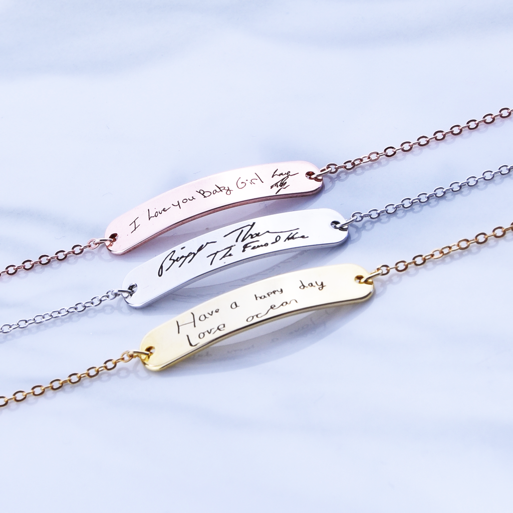 Actual Handwriting Bracelet, Your Kids Drawing Engraved Signature Bracelet