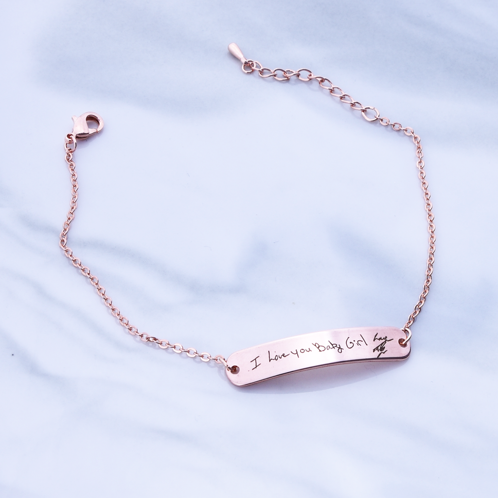 Actual Handwriting Bracelet, Your Kids Drawing Engraved Signature Bracelet