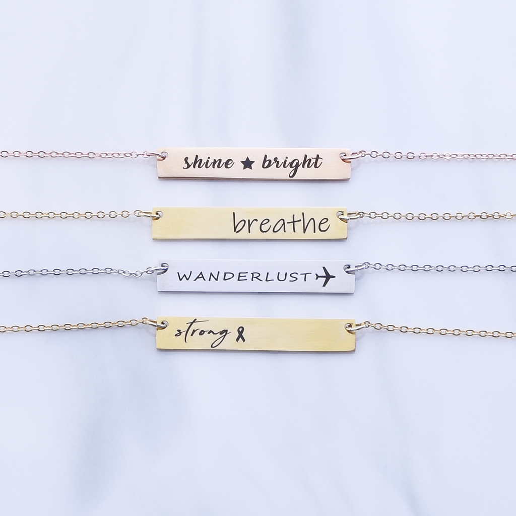 <transcy>Inspirerende ketting-zilver, roségoud of 16 karaats vergulde Bar ketting, gepersonaliseerde woord ketting</transcy>