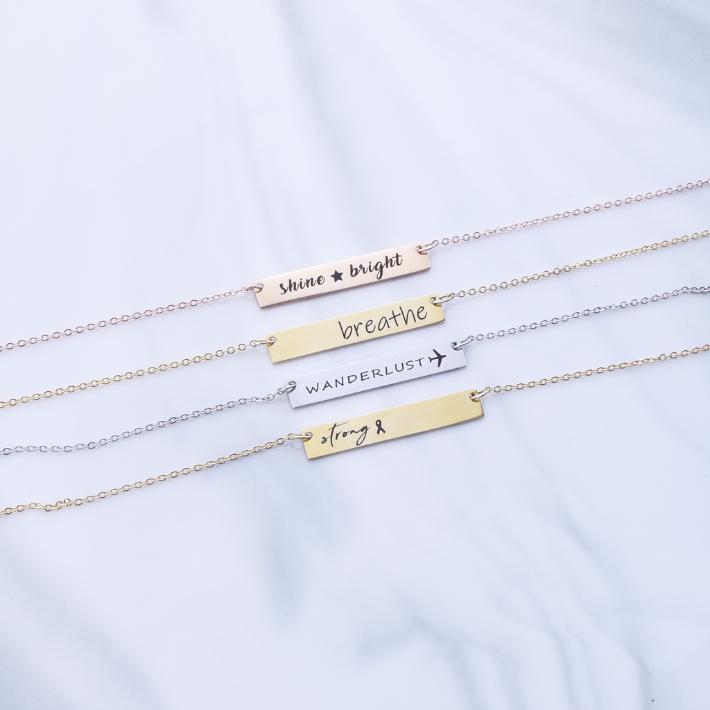 <transcy>Collana ispiratrice: collana con barra placcata in argento, oro rosa o oro 16k, collana personalizzata con parole</transcy>