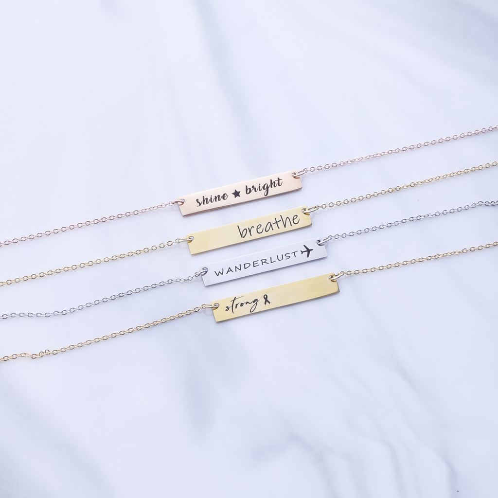 <transcy>Inspirational collier-argent, or rose ou collier de barre plaqué or 16 carats, collier de mot personnalisé</transcy>