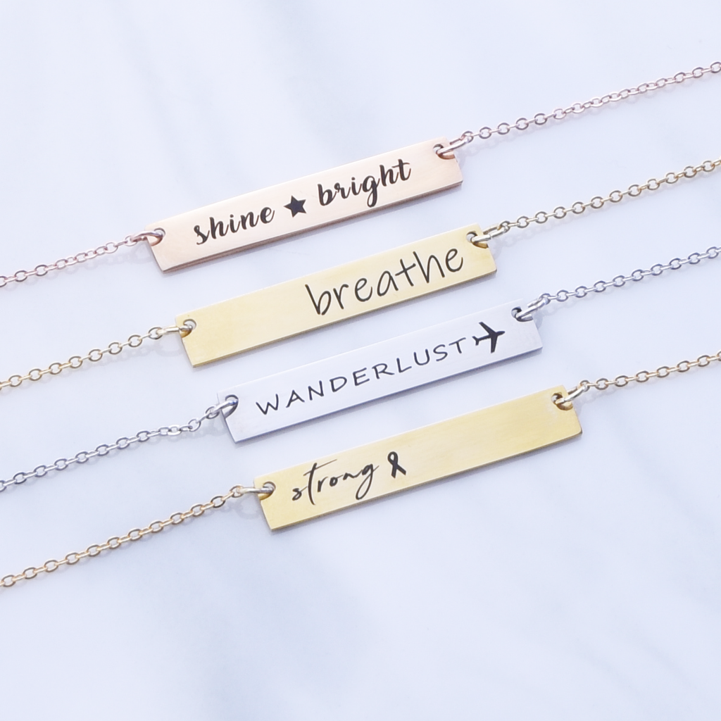 Inspirational Necklace-Silver, rose gold or 16k gold plated Bar Necklace, Personalized Word Necklace