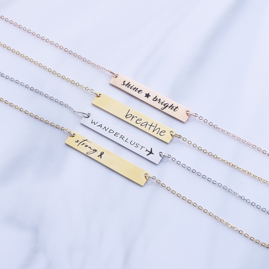 <transcy>Collana ispiratrice: collana con barra placcata in argento, oro rosa o oro 16k, collana personalizzata con parole</transcy>