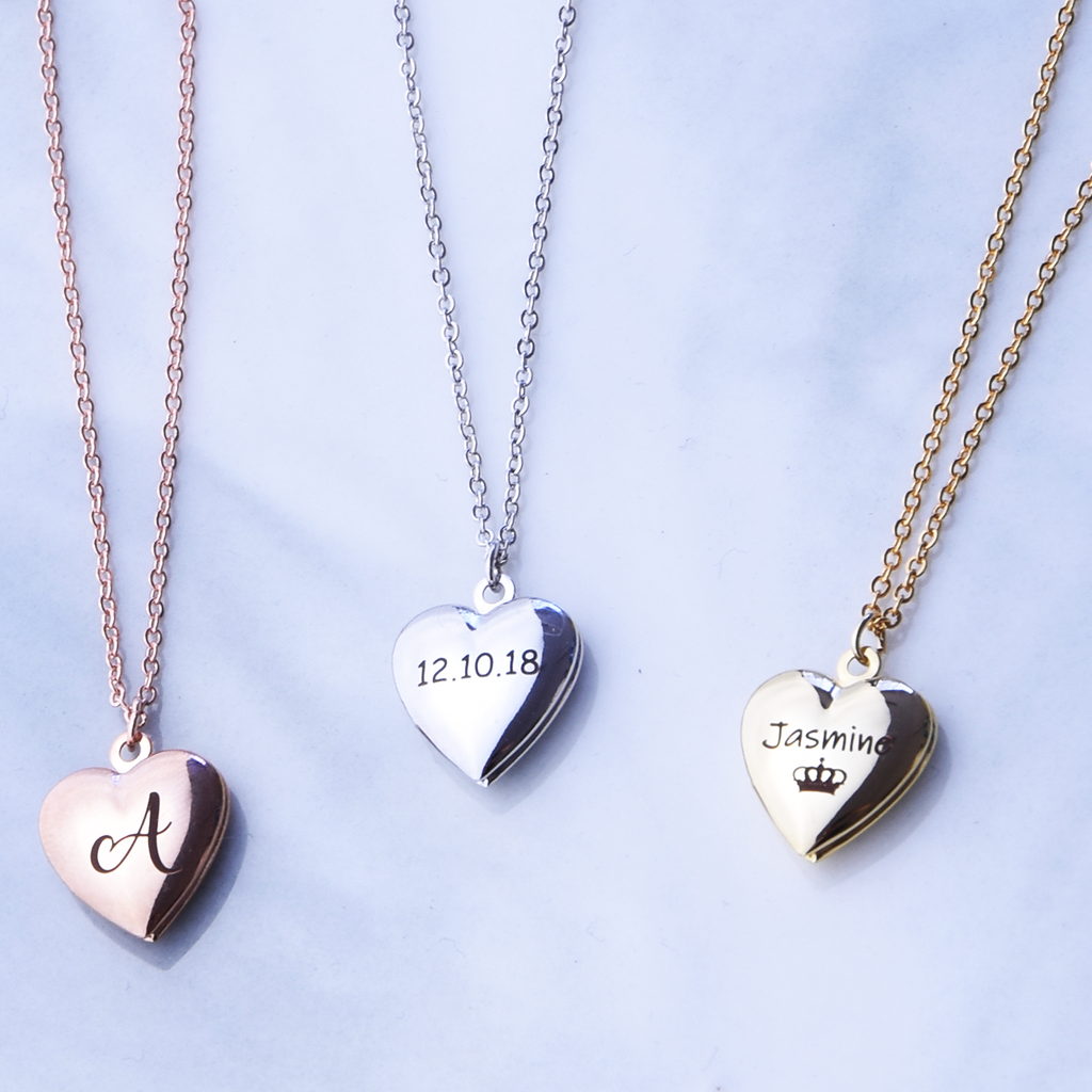 Heart Locket Necklace Engraved, Bridesmaid Gift, Personalised Small Locket Necklace