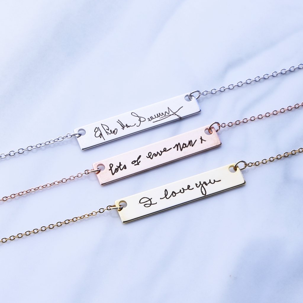 <transcy>Collana con scrittura a mano reale Gioielli con scrittura a mano personalizzata Regali unici per collana con firma di amici</transcy>