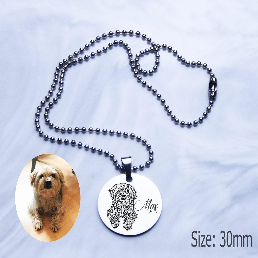 Personalized Necklace Custom Pet Portrait Photo Necklace, Photo Engraved Necklace Pet Lover Gift