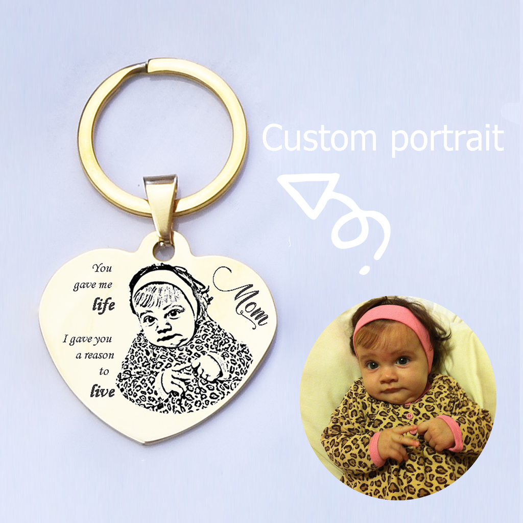 Engraved Photo Keyring, Personalised Mom Gift, Heart Keychain