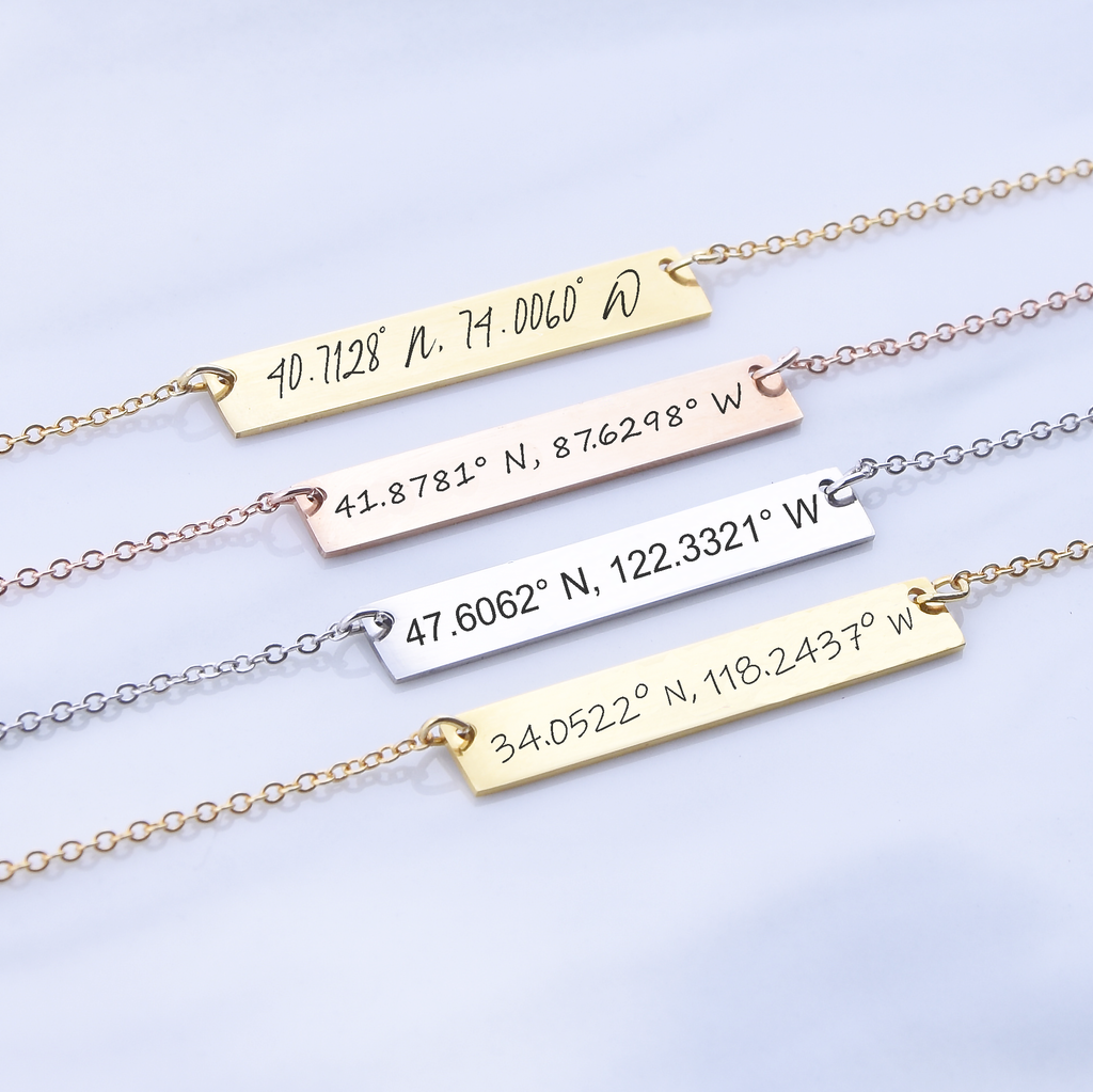 Custom coordinates necklace, GPS location necklace, Latitude Longitude Necklace Bar Necklace