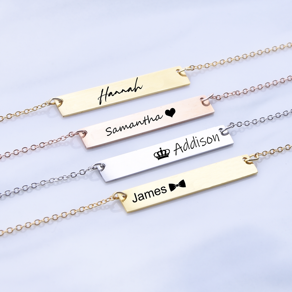 <transcy>Kinder gepersonaliseerde naam bar ketting, bloemenmeisje cadeau</transcy>