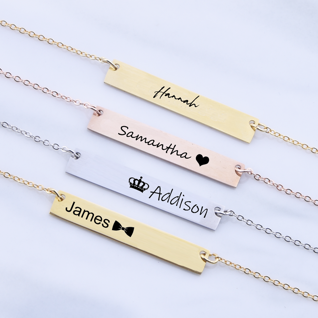 <transcy>Kinder gepersonaliseerde naam bar ketting, bloemenmeisje cadeau</transcy>