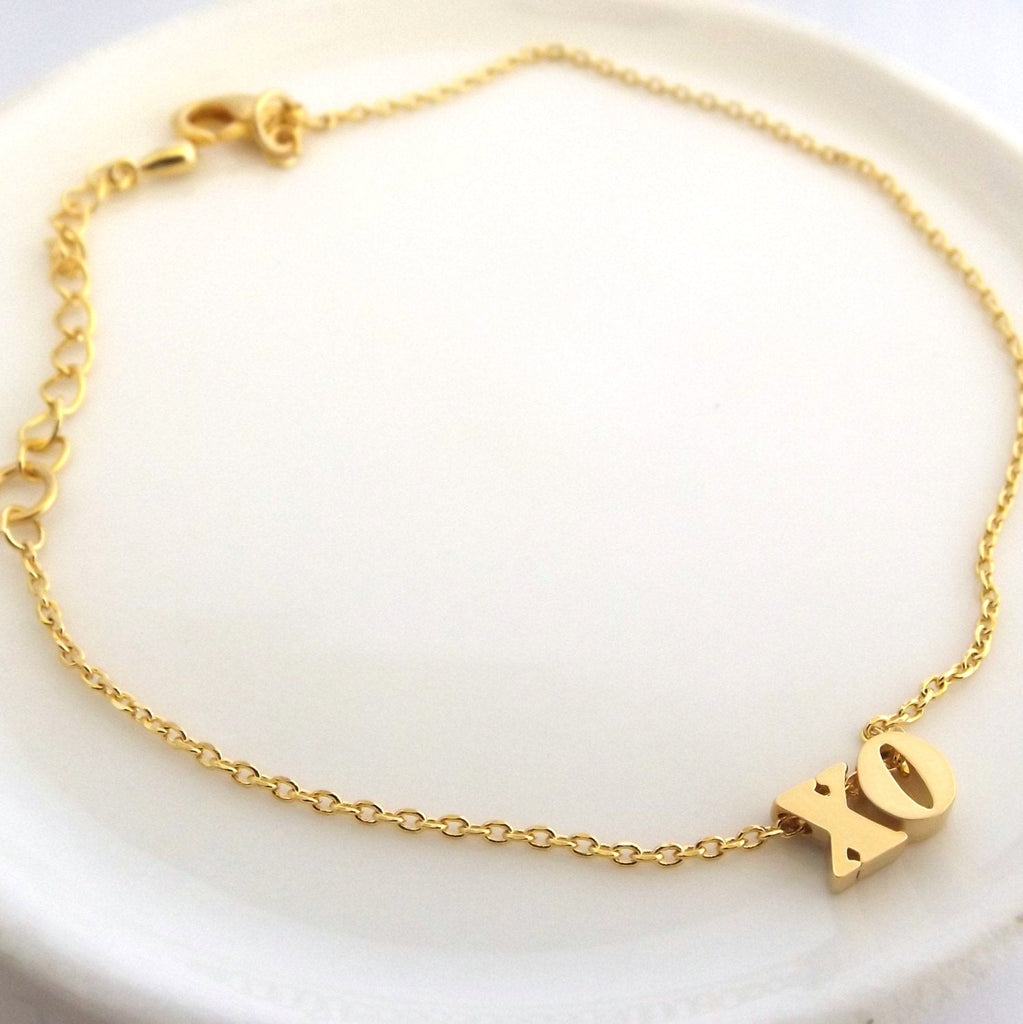 Xo bracelet- silver rose gold gold plated xo bracelet, hugs and kisses bracelet, bridesmaid gift
