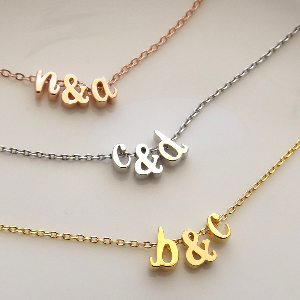 Silver rose gold or gold plated double initial bracelet , ampersand and initial bracelet, bridesmaid gift