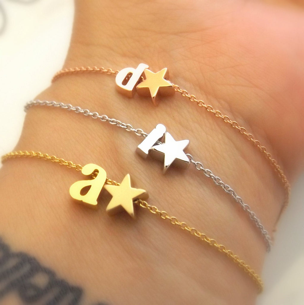 Initial and Star Celestial Bracelet-Silver Rose Gold 16k Gold Plated-Bridesmaid Gift-Personalized Bracelets-Christmas Gifts For Her Jewelry