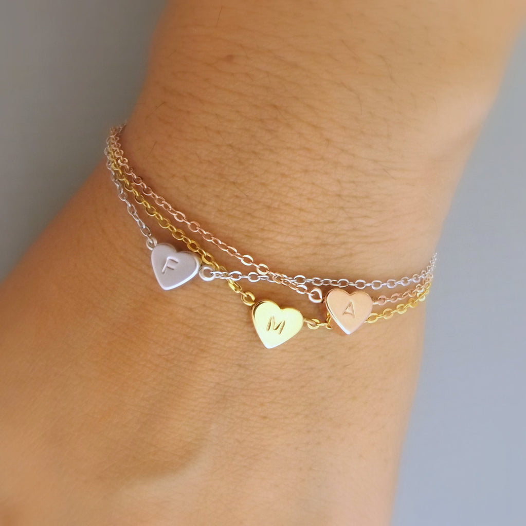 Bridesmaid Gift-Bridesmaid Bracelet-Silver Rose Gold or Gold Bridesmaid Jewellery-Heart and Initial Bracelet-Bridesmaid Gift Idea