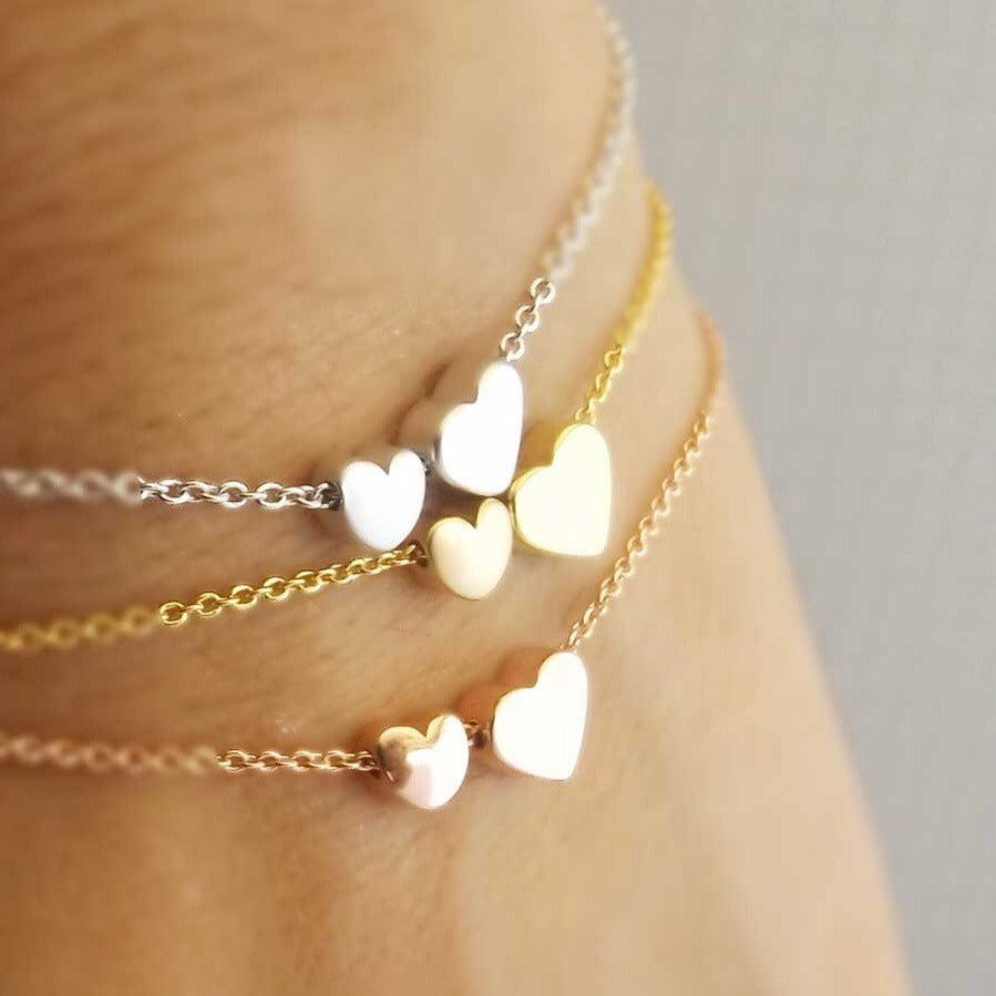 Silver Double Heart Bracelet-  2 hearts bracelet , dainty heart bracelet , bridesmaid gift