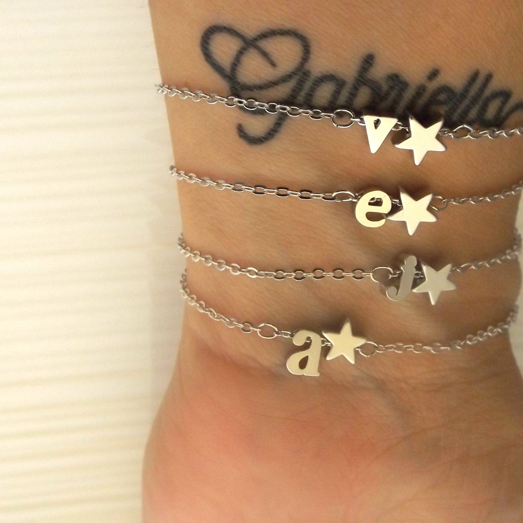 Initial and Star Celestial Bracelet-Silver Rose Gold 16k Gold Plated-Bridesmaid Gift-Personalized Bracelets-Christmas Gifts For Her Jewelry