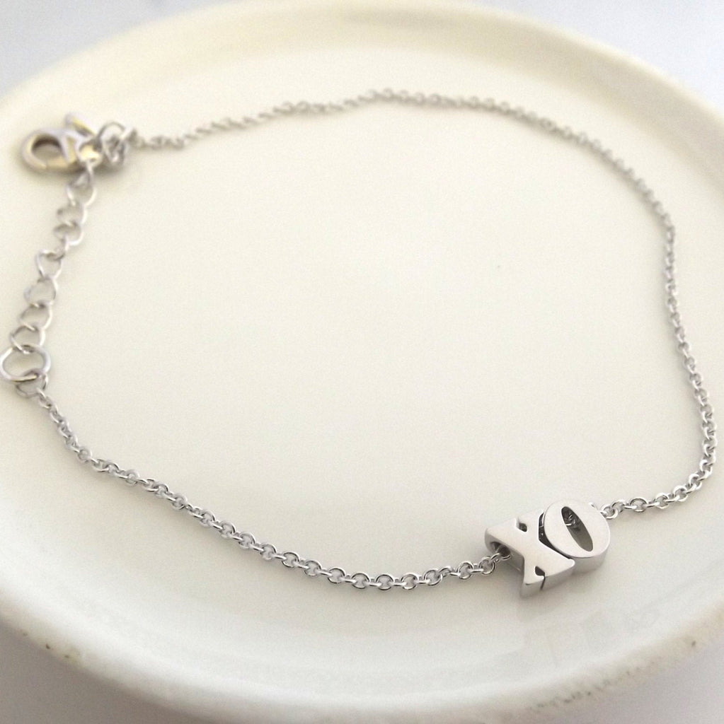 Xo bracelet- silver rose gold gold plated xo bracelet, hugs and kisses bracelet, bridesmaid gift