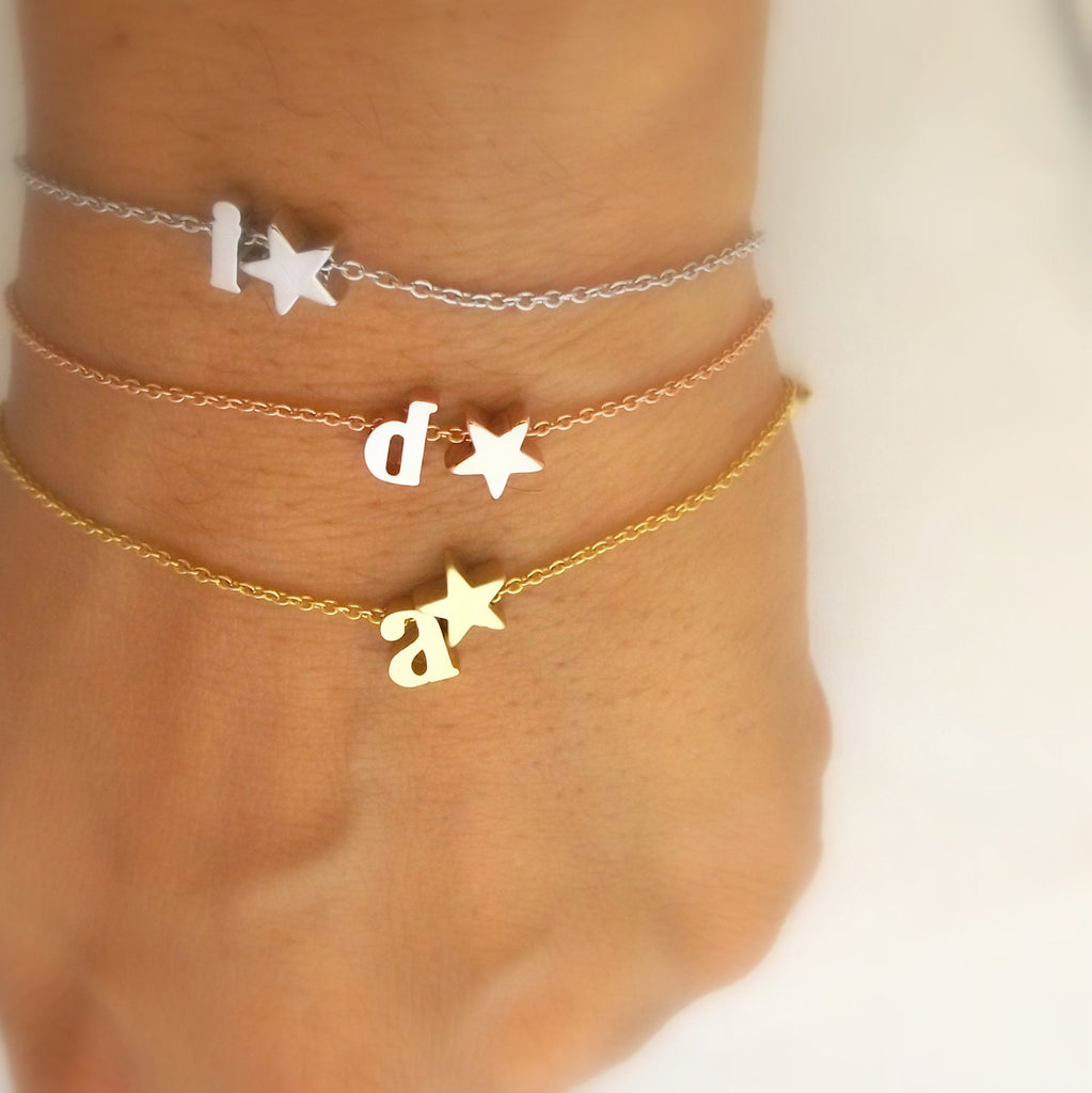 Initial and Star Celestial Bracelet-Silver Rose Gold 16k Gold Plated-Bridesmaid Gift-Personalized Bracelets-Christmas Gifts For Her Jewelry